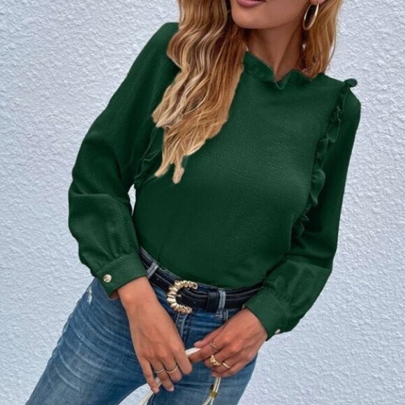 Green Ruffle Detail Blouse - Picture 5 of 8